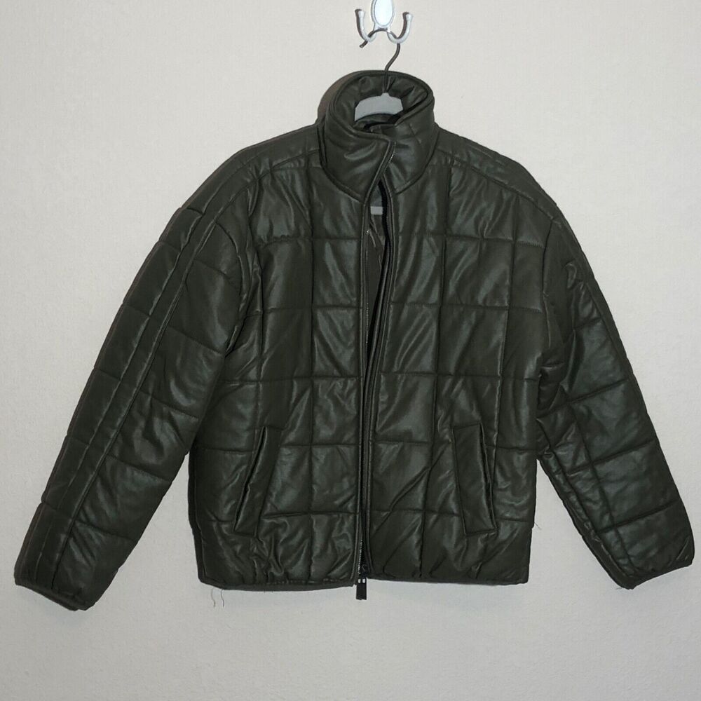 JOJOU Olive Green Quilted Puffer Jacket Mock Neck Full Zip Size Small‎    Small